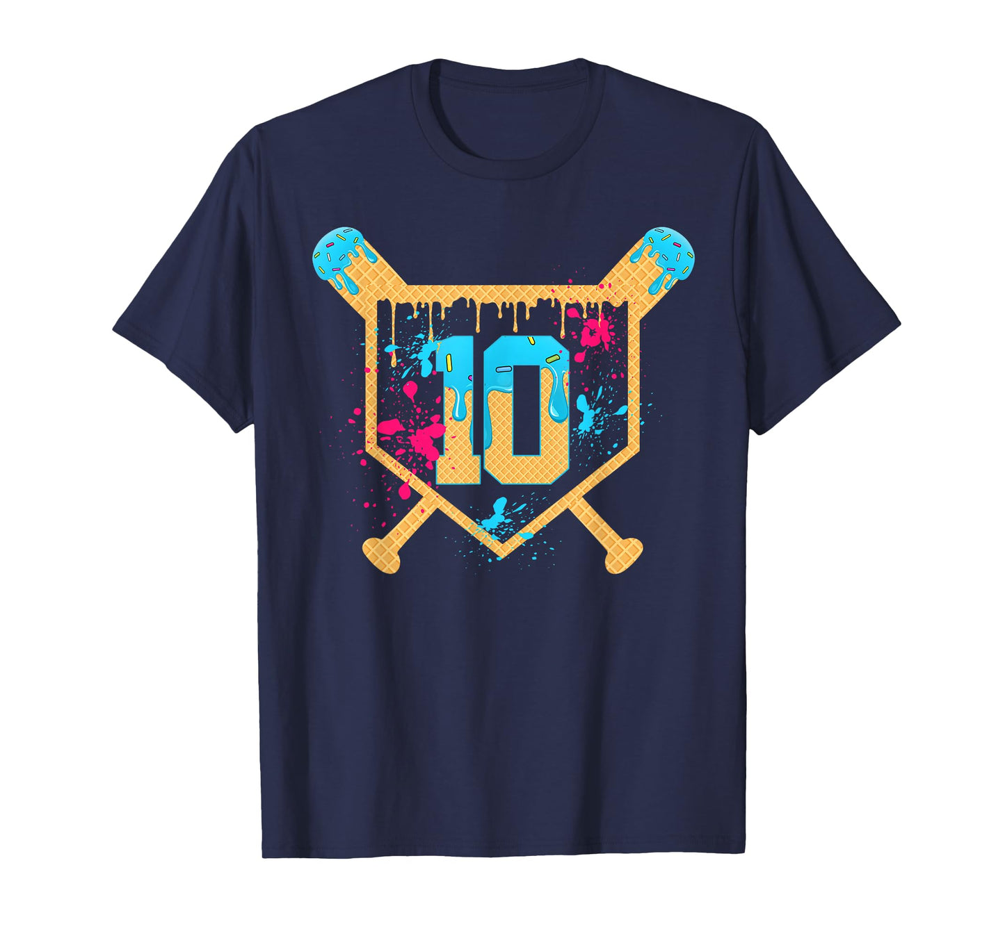 10 Years Old 10th Birthday Baseball Ice Cream Dripping Boys T-Shirt