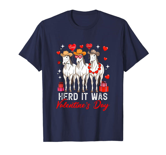 Herd It was Valentine's Day Three Cute Horses Floral Hearts T-Shirt