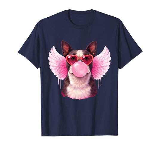 Retro Cupid Valentine Dog Love Hearts Cute Boston Terrier T-Shirt