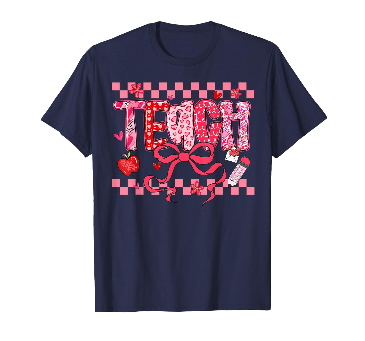 Valentine Teacher Coquette Bow Pencil Girl Women T-Shirt