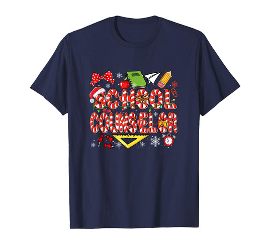 School Counselor Christmas Candy Canes Lover Funny Job Team T-Shirt