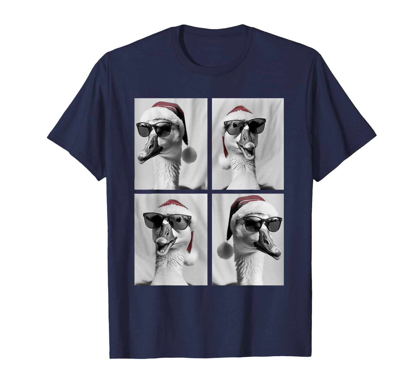Funny Christmas Goose in Sunglasses Santa Hat Festive Geese T-Shirt