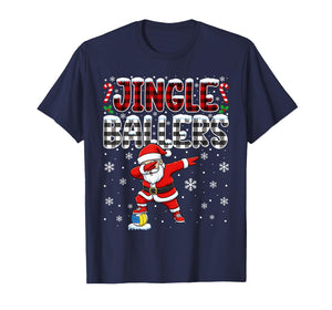 Jingle Ballers Plaid Santa Dabbing Volleyball Christmas T-Shirt