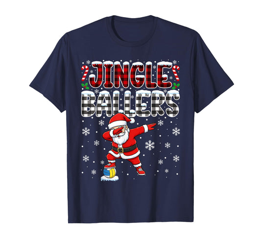 Jingle Ballers Plaid Santa Dabbing Volleyball Christmas T-Shirt