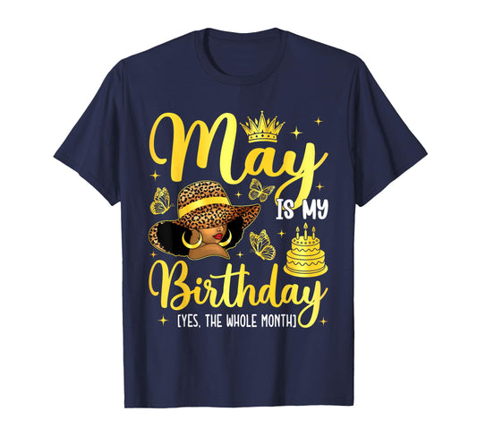 May Black Girl It's My Birthday Afro Woman Bday Month T-Shirt