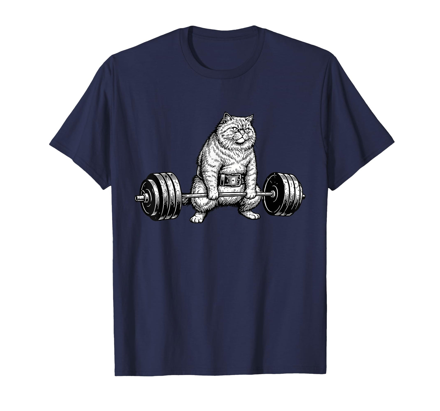 Retro Cat Deadlift Powerlifting Funny Gym Weight Lifting T-Shirt