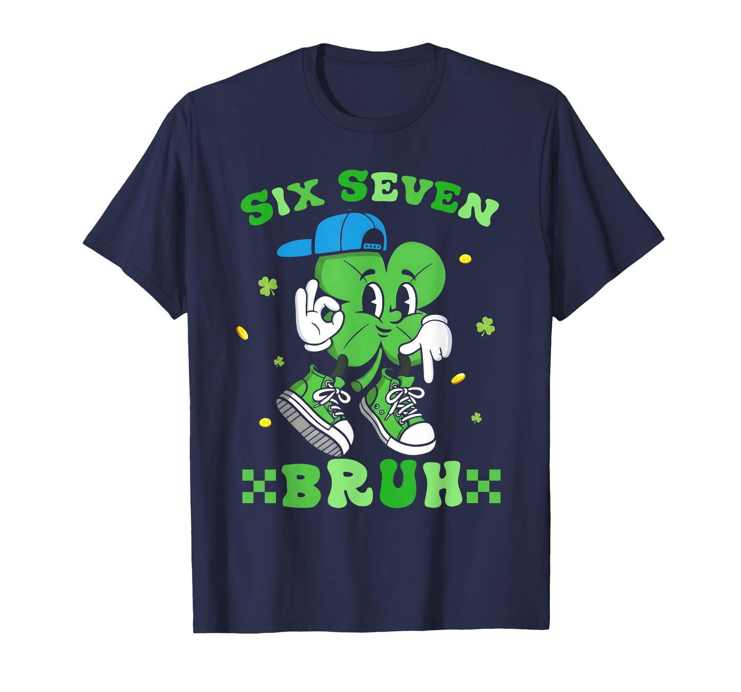 Six Seven Bruh Meme 67 Dabbing Shamrock St Patricks Day Kids T-Shirt