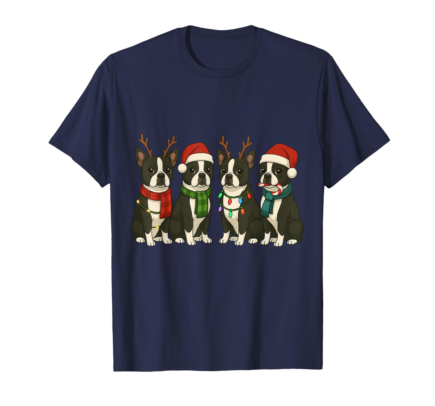 Boston Terrier Santa Hat Tee Dog Merry Christmas T-Shirt