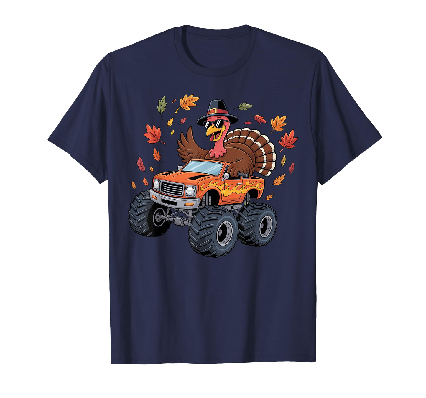 Thanksgiving Turkey Riding Monster Truck Boys Kids Youth T-Shirt