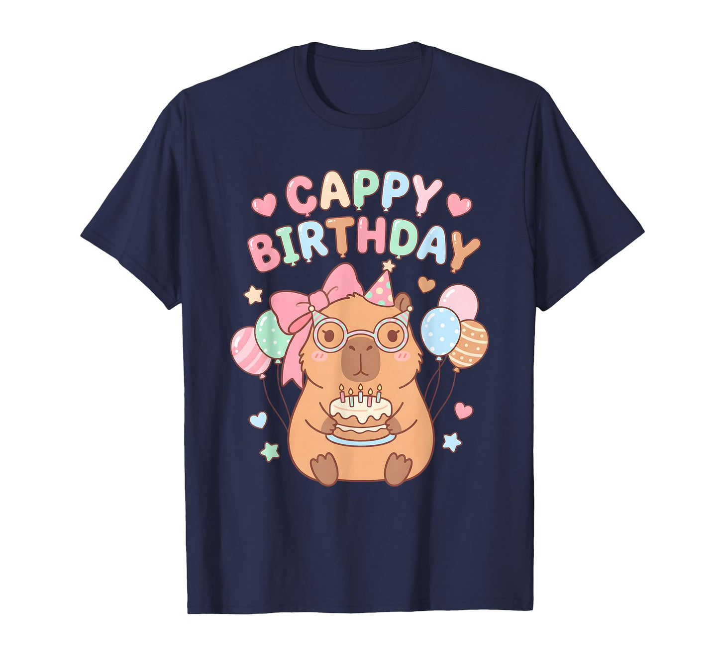 Capybara Birthday Girl Cute Capybara Animal Lovers Bow Party T-Shirt