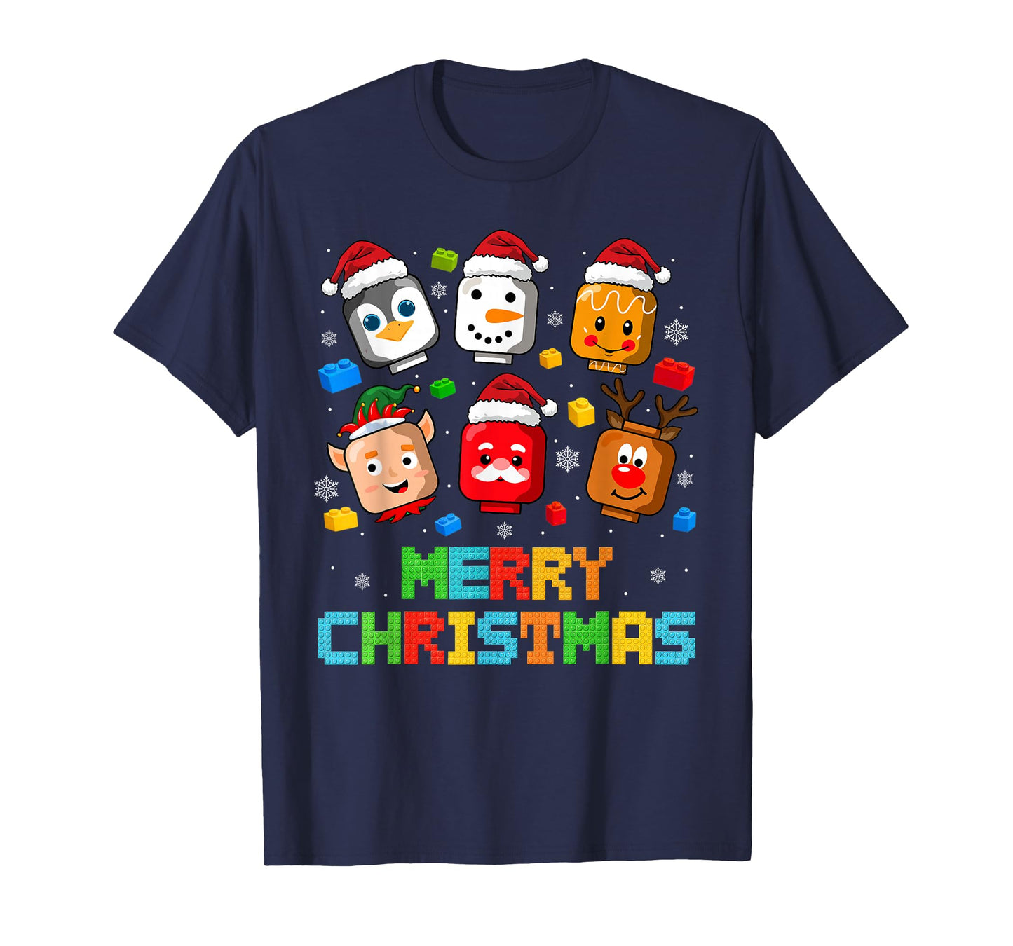Christmas Building Bricks Santa Elf Snowman Master Builder T-Shirt