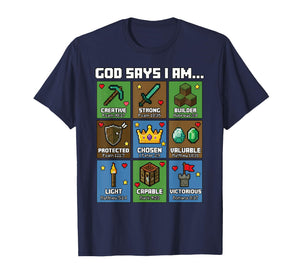 God Says I Am Bible Verses Pixel Art Christian Gamer Boys T-Shirt