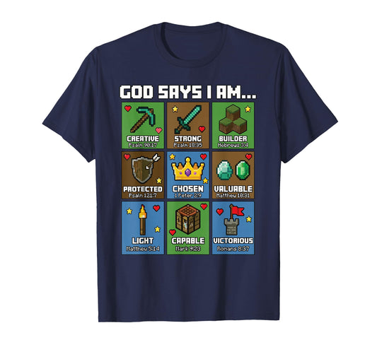 God Says I Am Bible Verses Pixel Art Christian Gamer Boys T-Shirt