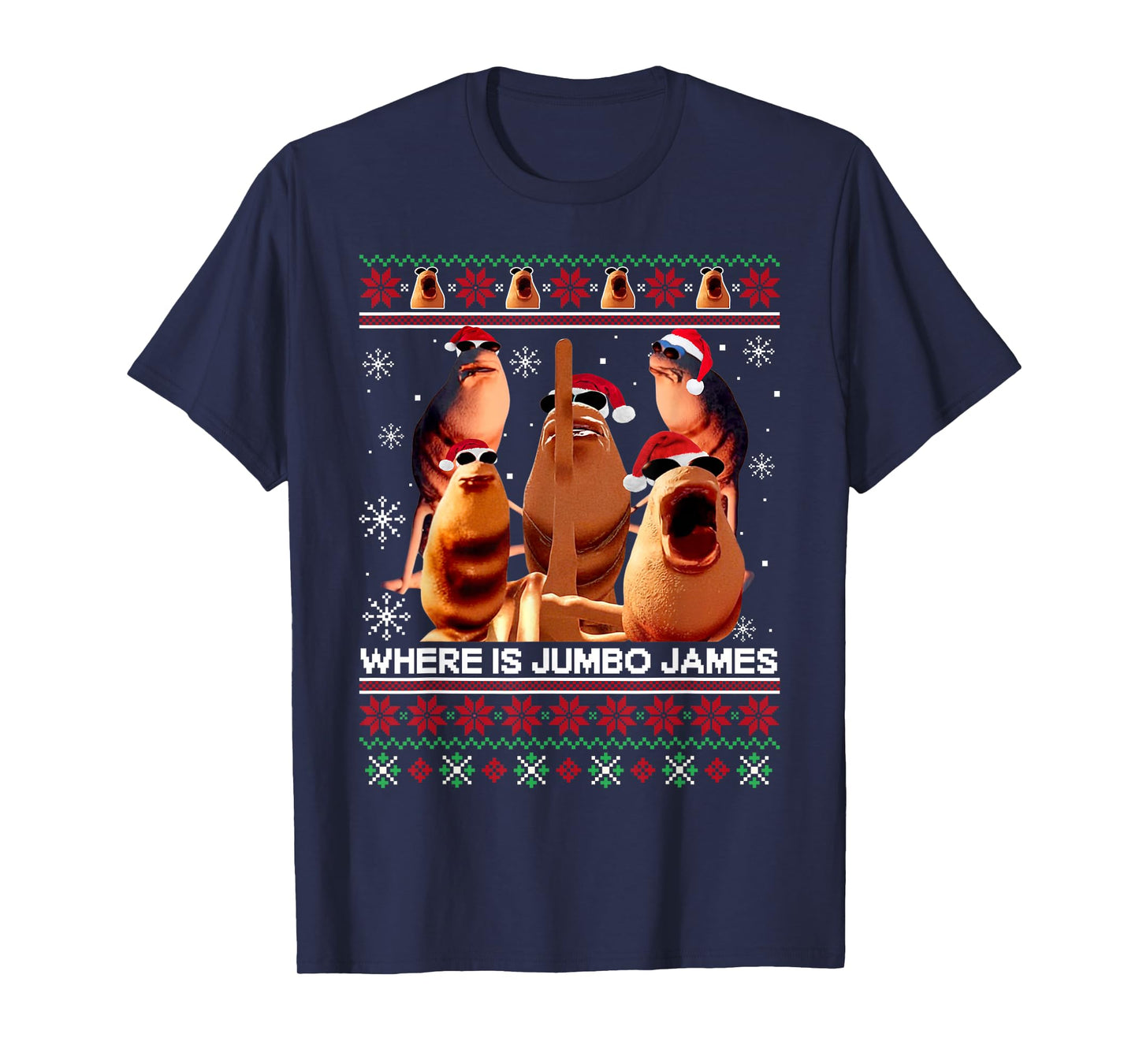 Where is Jumbo James Ugly Christmas Marcus The Worm Xmas T-Shirt