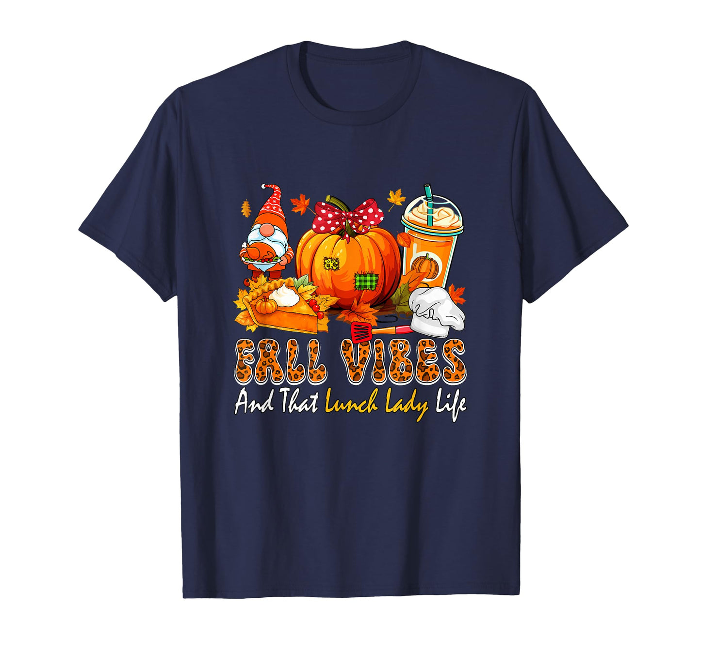 Fall Funny Vibes Costume Lunch Lady Thanksgiving Gnome T-Shirt