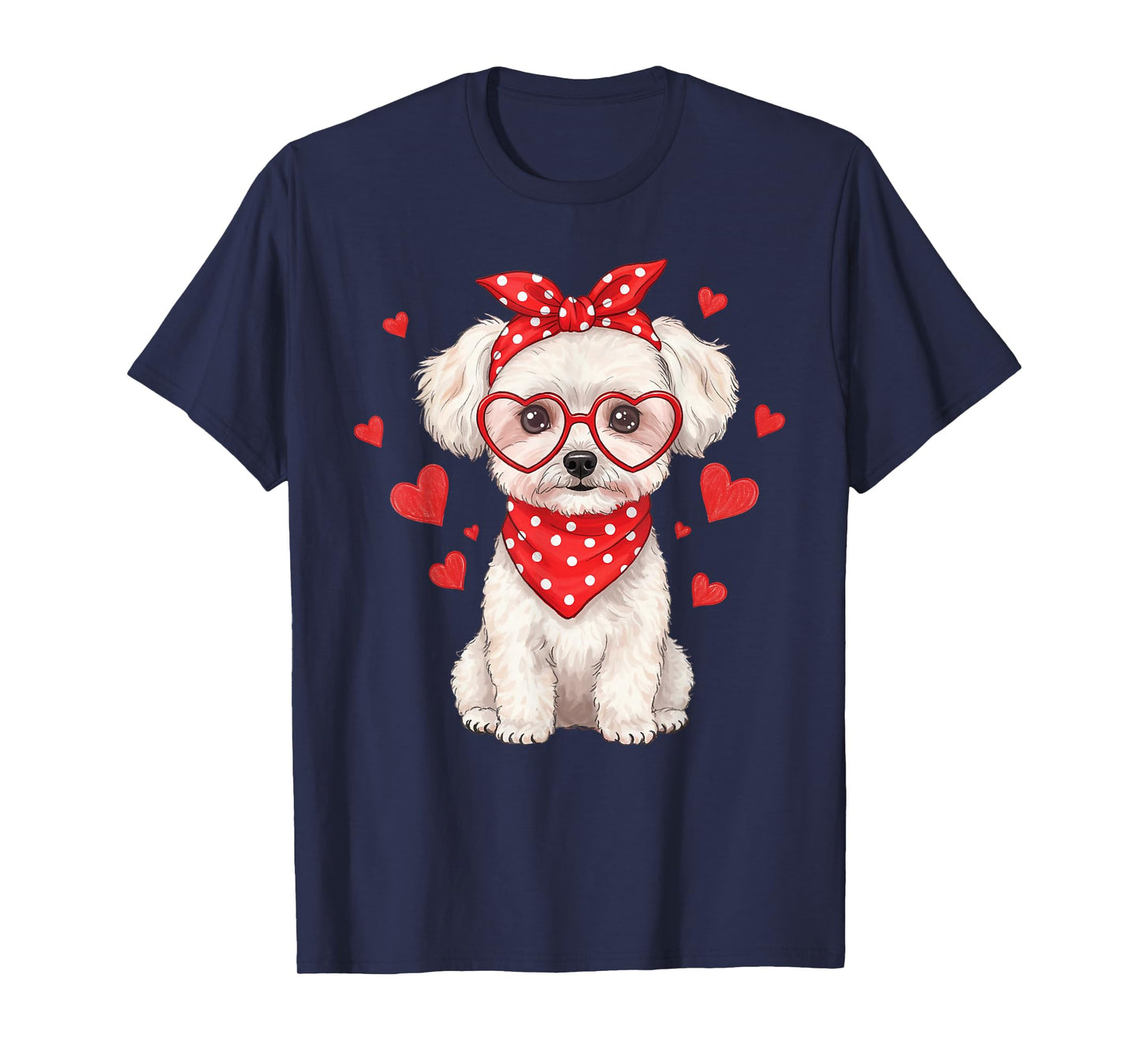 Bichon Frise Dog Valentines Day Cute Heart Glasses Dog Lover T-Shirt