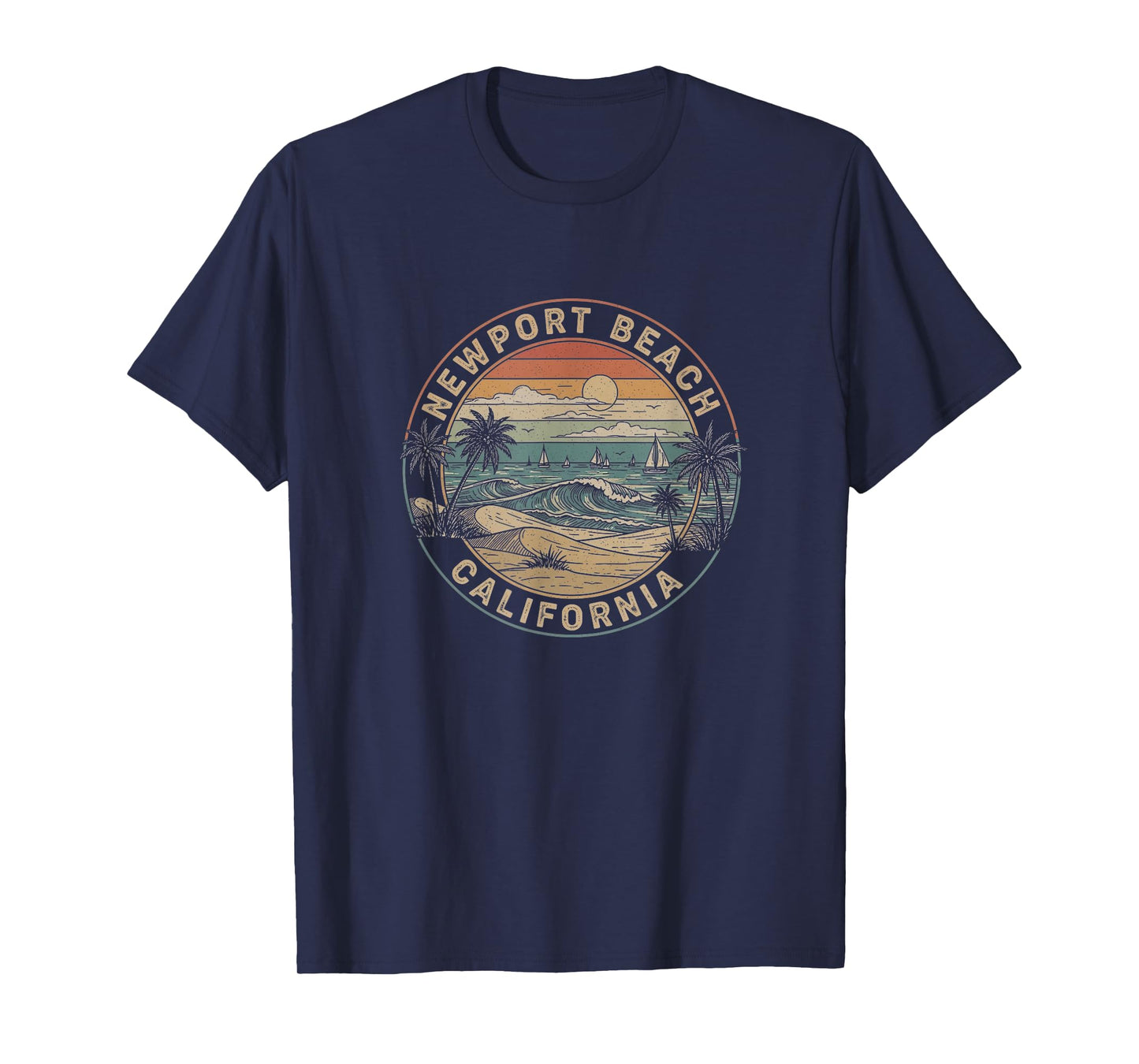 Retro Newport Beach California Drawing Art Design T-Shirt