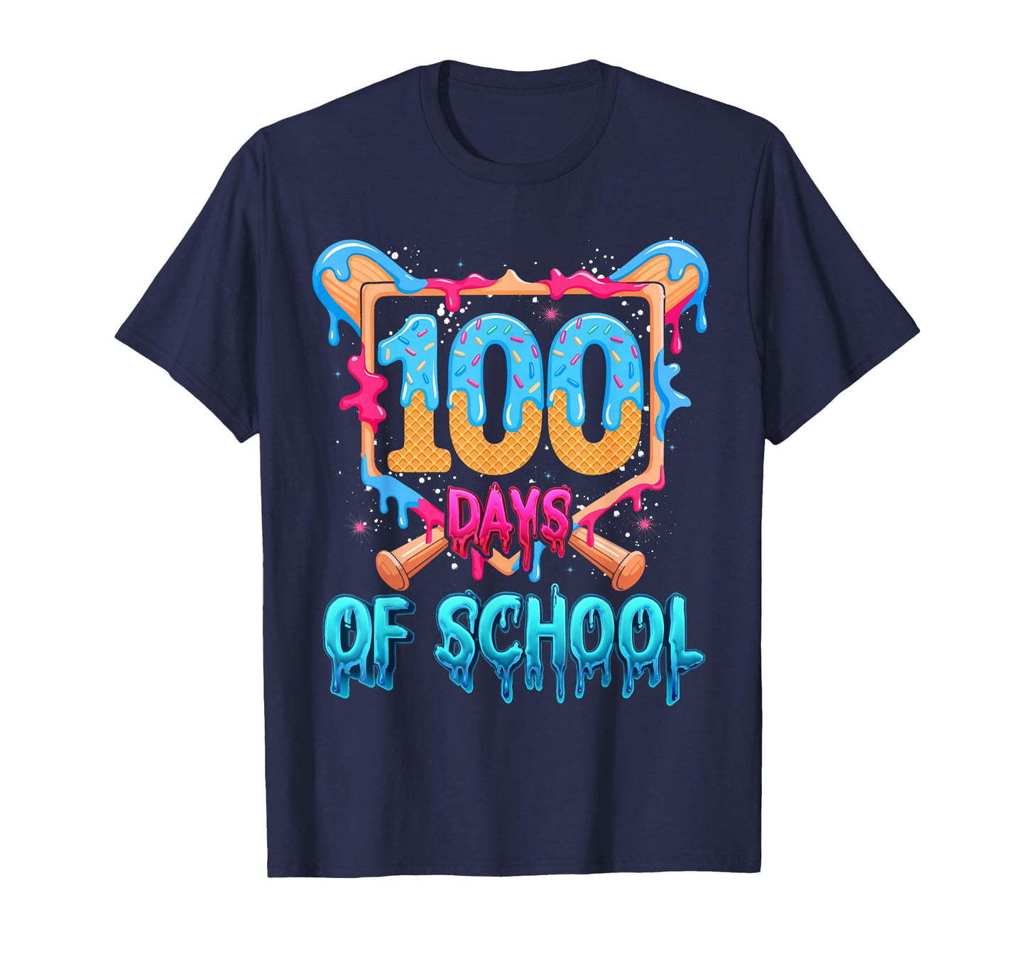Happy 100 Days of School Baseball Drip 100th Day of School T-Shirt