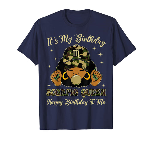 It's My Birthday Scorpio Black Woman with Cap Camo T-Shirt