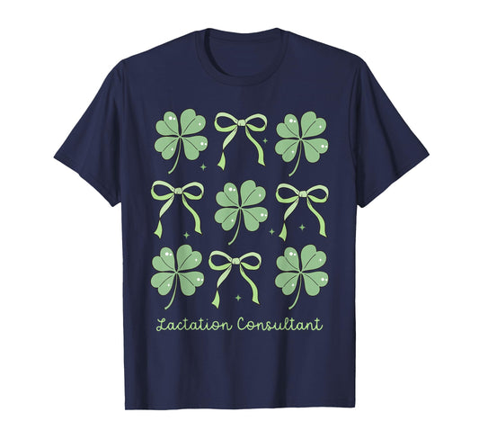 Coquette Bow Shamrock Lactation Consultant St Patrick's Day T-Shirt