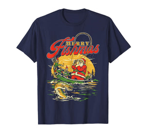 Merry Fishmas Santa Fishing Funny Christmas Holiday Tee T-Shirt