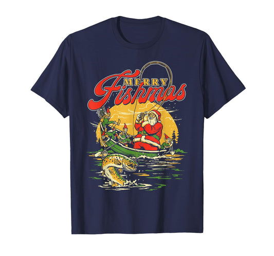 Merry Fishmas Santa Fishing Funny Christmas Holiday Tee T-Shirt