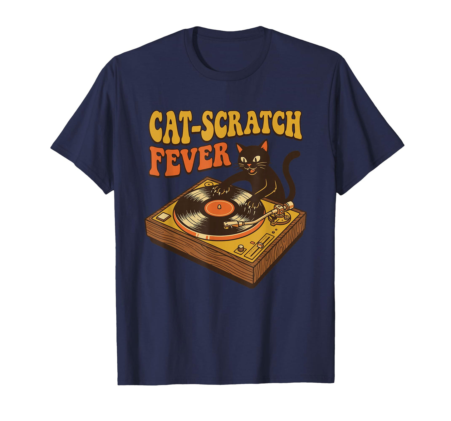Funny DJ Cat Turntable Vinyl Record Retro Music T-Shirt