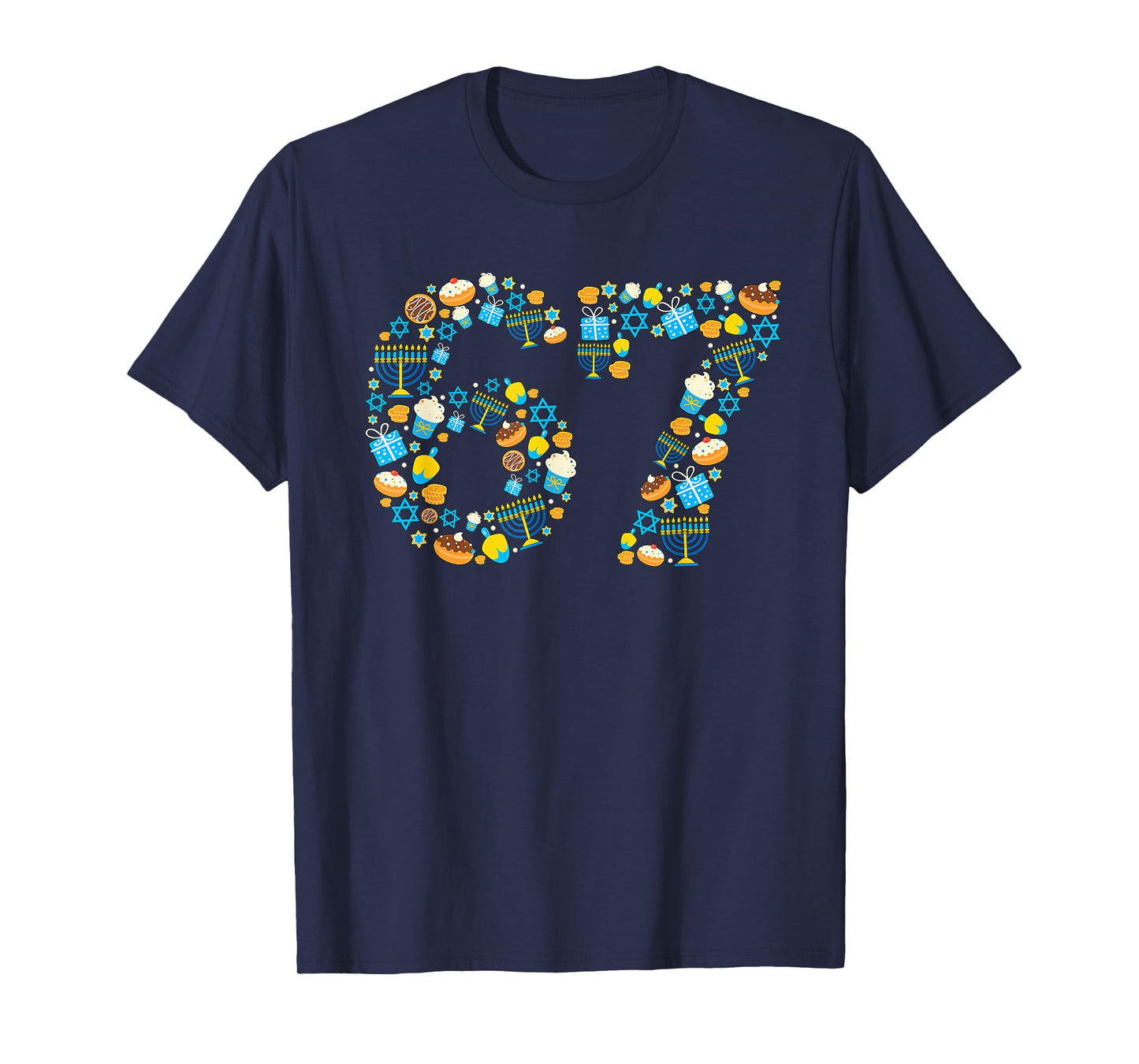 Hanukkah Menorah Dreidel 67 Festive Chanukah Six Seven Meme T-Shirt