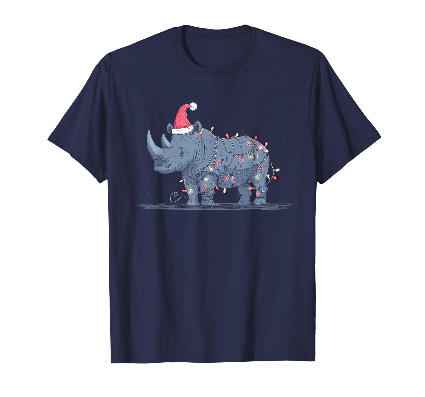 Funny Rhino Christmas Graphics Animal Lights Rhinoceros T-Shirt
