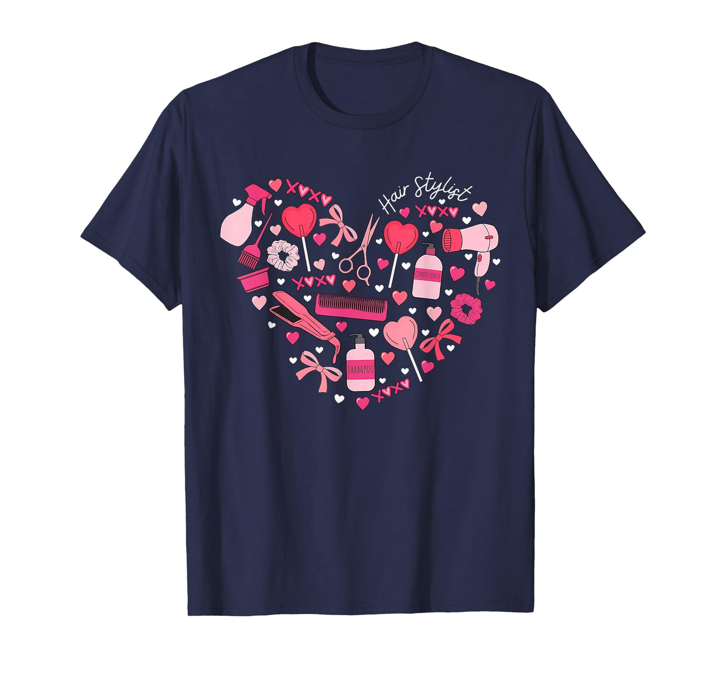 Cute Heart Hair Stylist Valentine Day Cosmetologist Barber T-Shirt