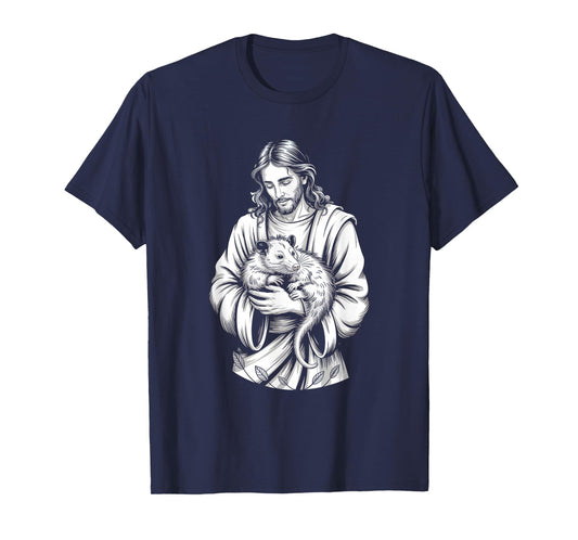Jesus Holding Opossum Savior Animal Faith Wildlife Devotion T-Shirt