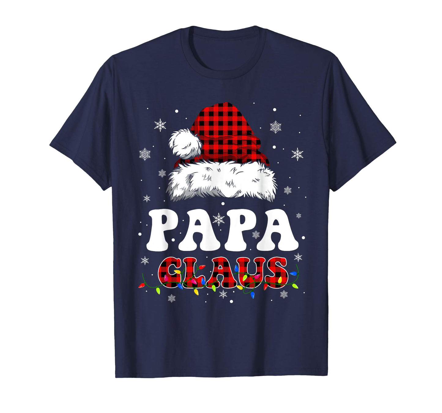 Papa Claus Funny Christmas Lights Pajama Family Matching T-Shirt
