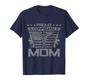 Proud Corpsman Mom Flag USA Family Matching T-Shirt