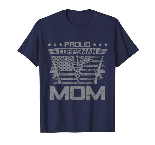Proud Corpsman Mom Flag USA Family Matching T-Shirt