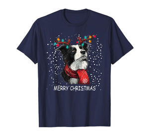 Womens Border Collie Dog Xmas Santa Hat Scarf Christma T-Shirt