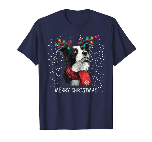 Womens Border Collie Dog Xmas Santa Hat Scarf Christma T-Shirt