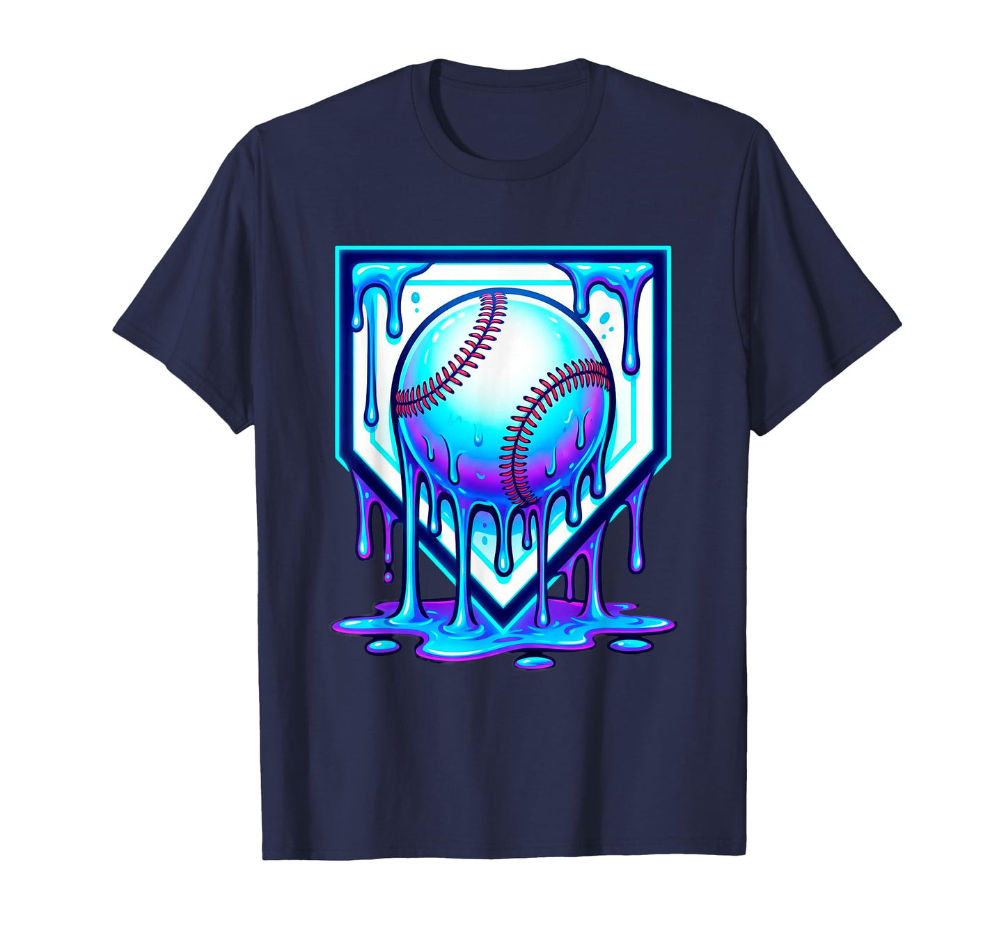 Baseball Drip Ice Cream Blue Glow Melt Ball Graphic T-Shirt