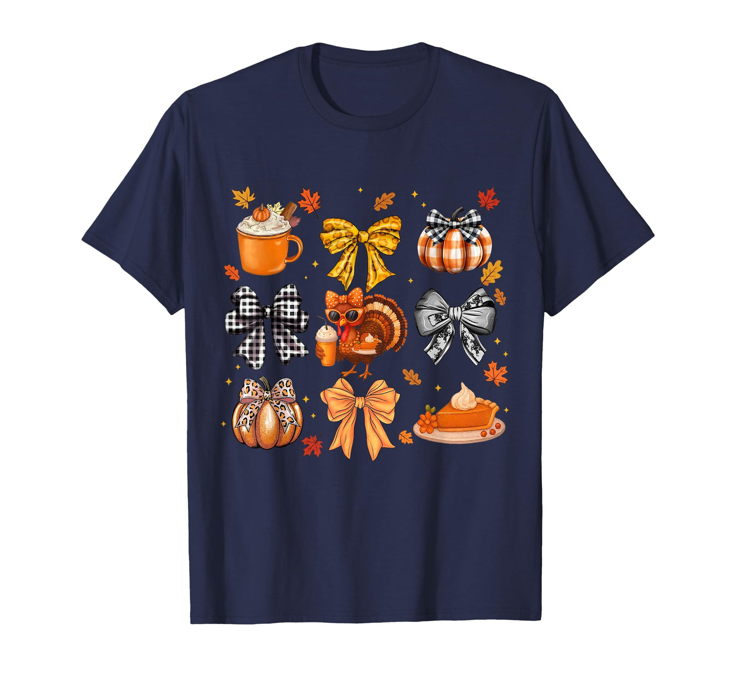 Turkey Drinking Coquette Bow Thanksgiving Pumpkin Turkey Day T-Shirt