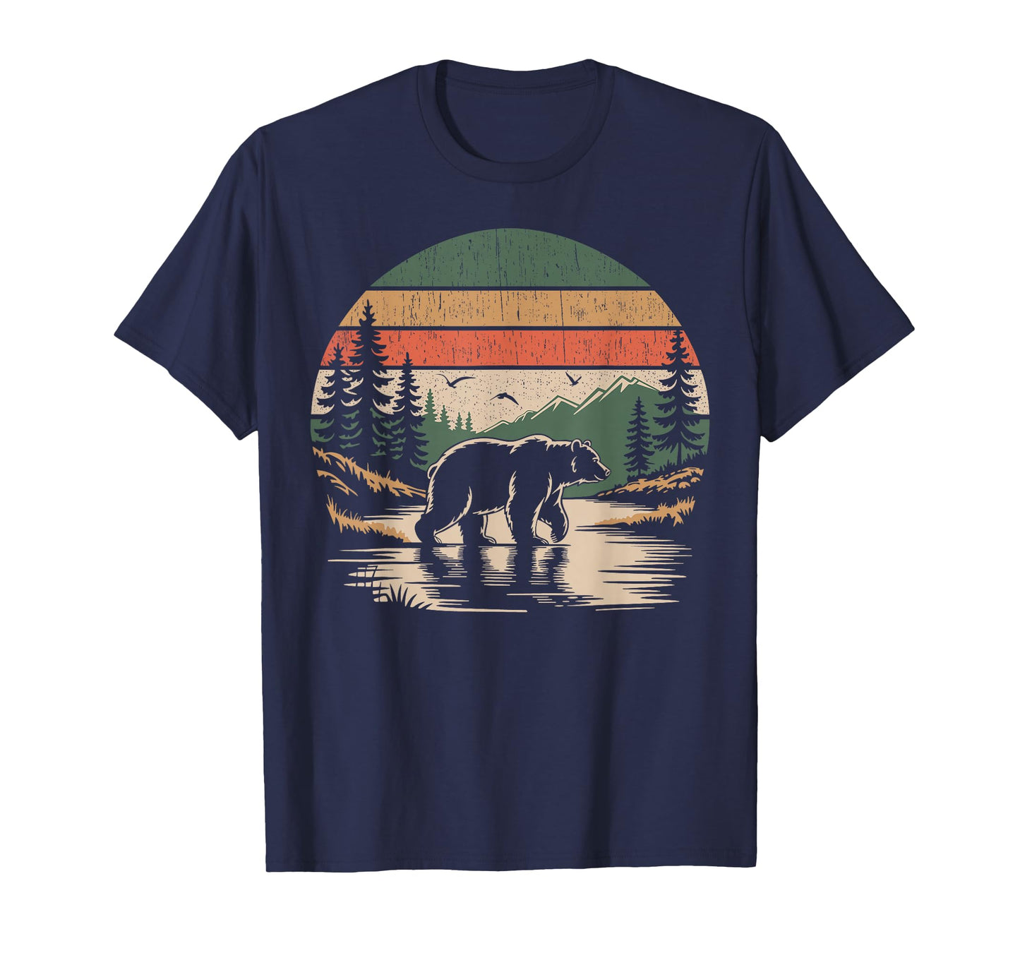 Retro Wilderness Bear Trees Wildlife Nature Vintage Forest T-Shirt