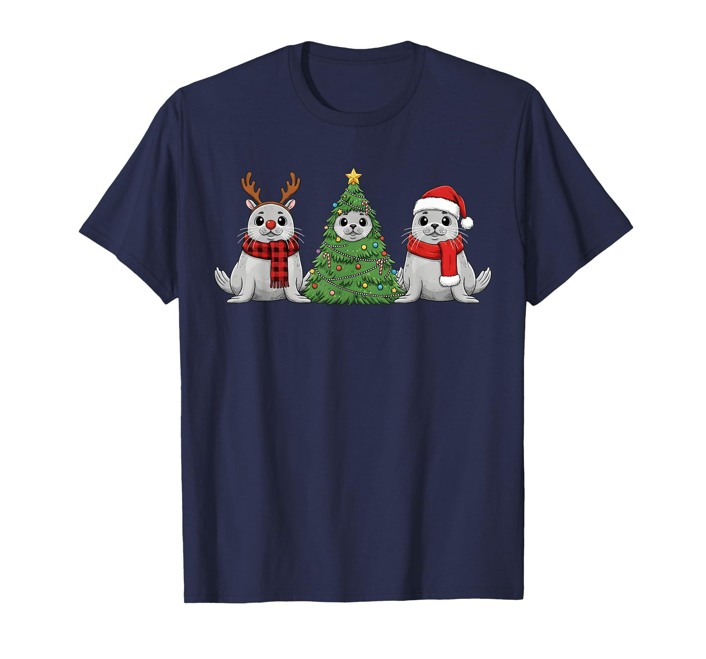 Retro Christmas Seal Santa Reindeer T-Shirt