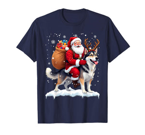 Merry Christmas 2025 Santa Riding Husky Dog Xmas T-Shirt