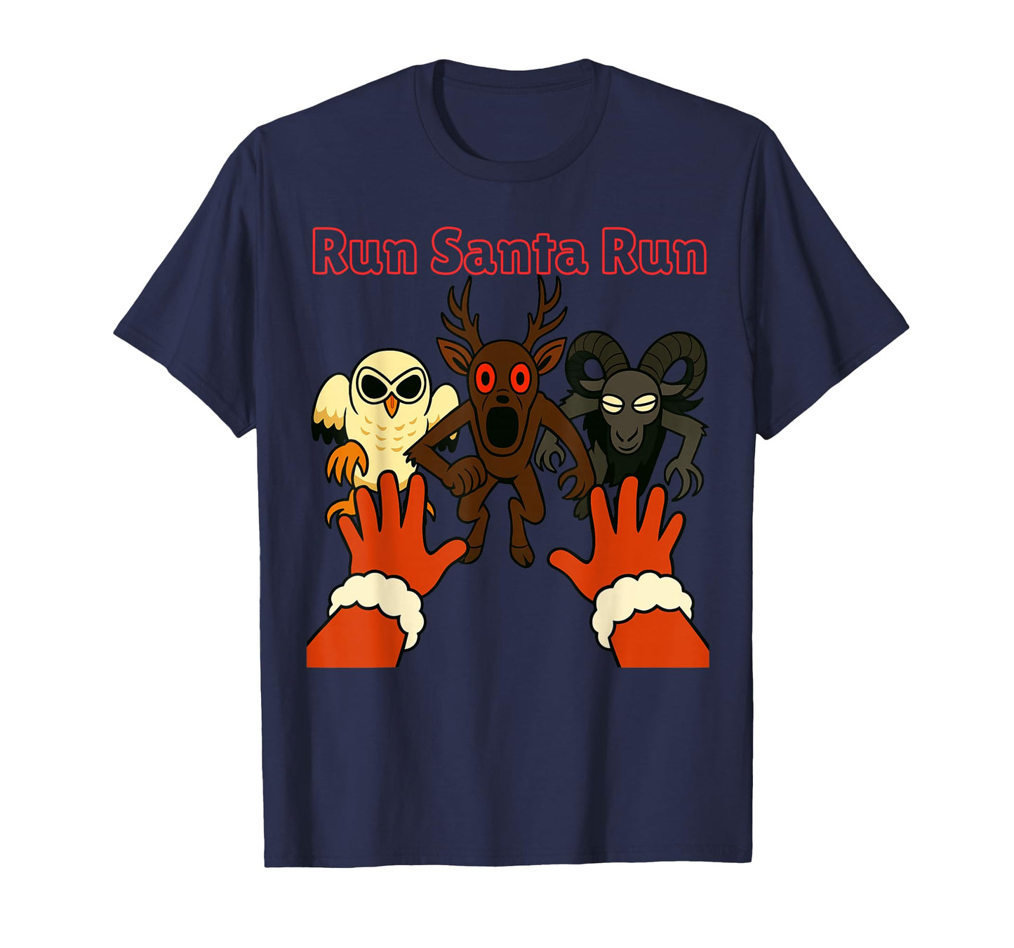 Run Santa Run. Ram Deer Owl Chasing Animals in The Forest T-Shirt