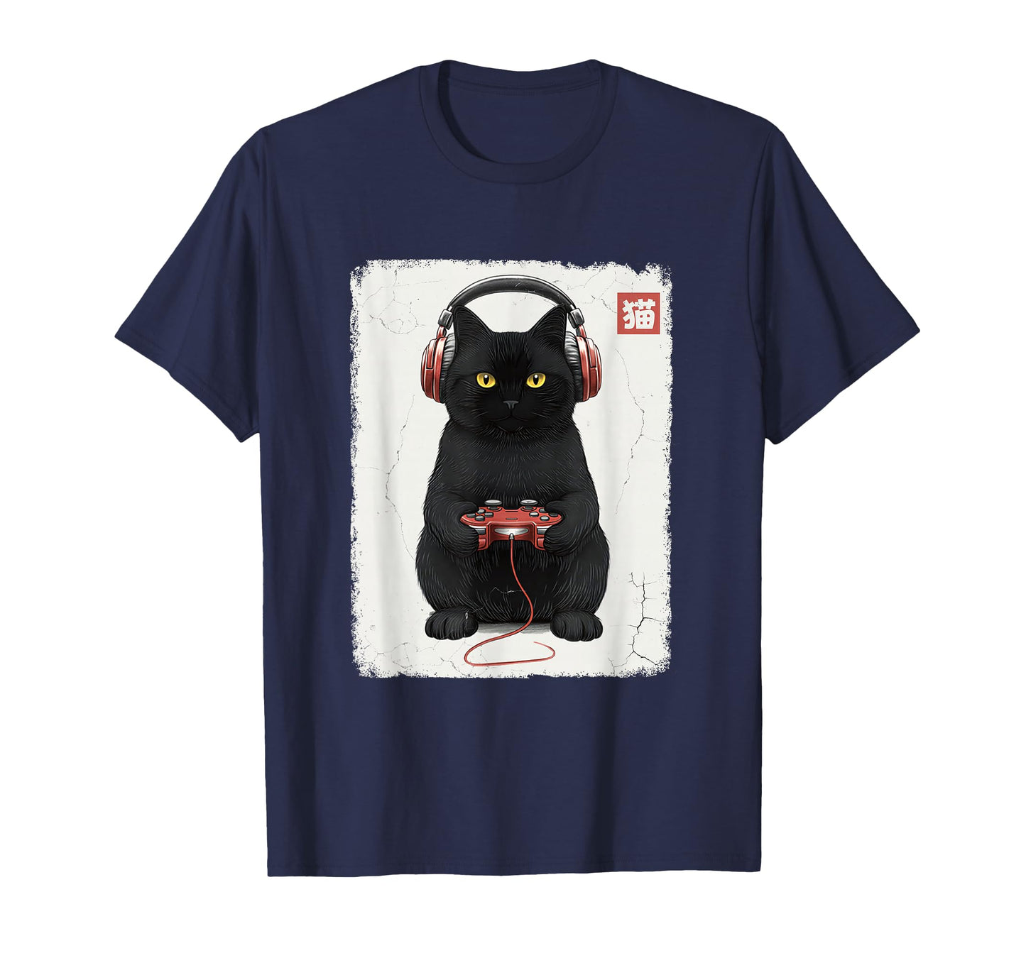 Distressed Gamer Japanese Art Funny Cat Video Games Kitty T-Shirt