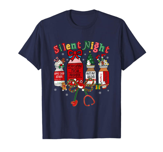 Silent Night Propofol Medical Nurse Christmas RN ICU Nursing T-Shirt