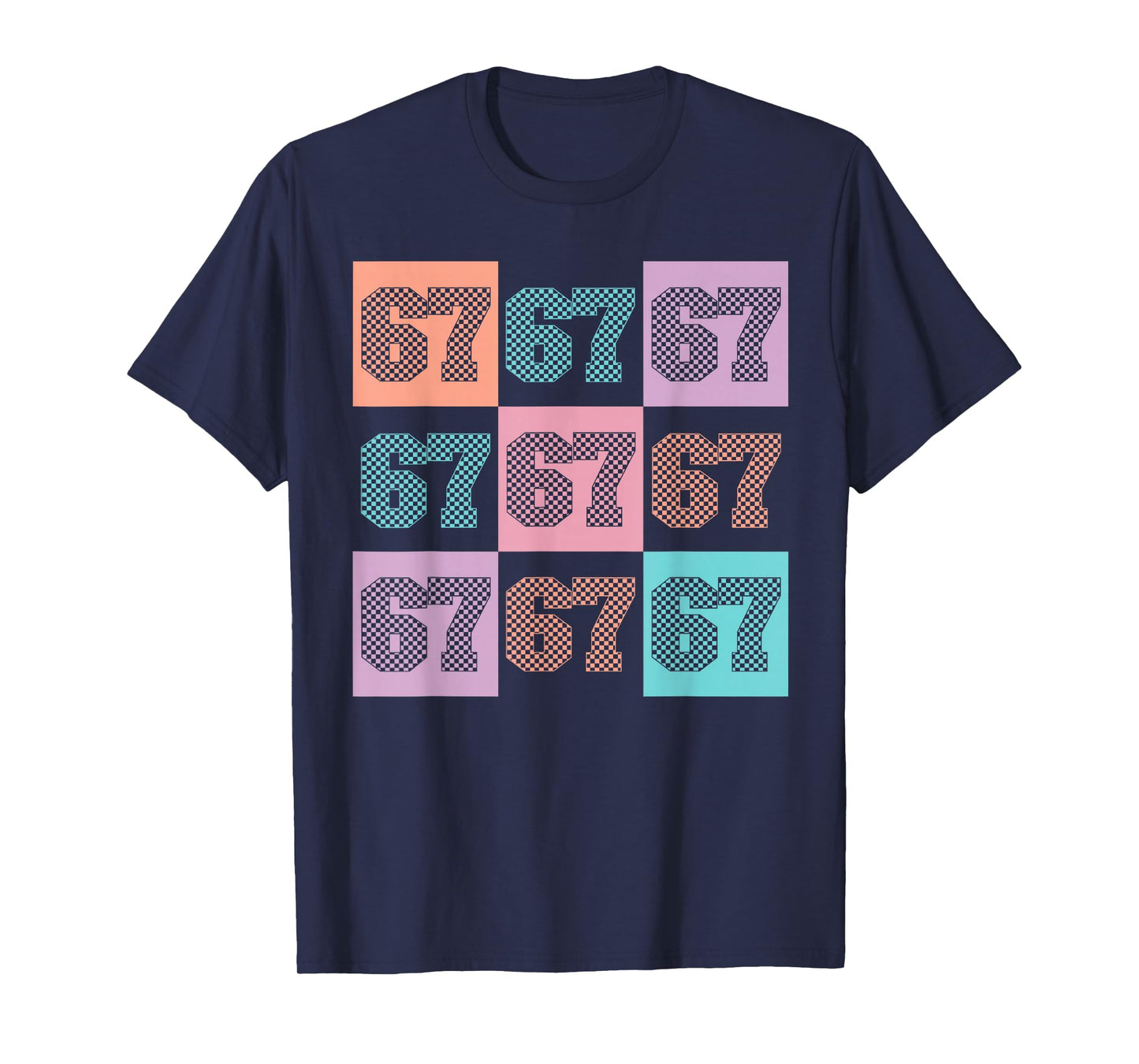Six Seven Meme Funny 67 Checkered Teacher Kids Girls Boys T-Shirt