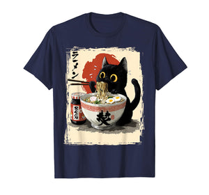 Cat Eating Ramen Funny Japanese Noodle T-Shirt