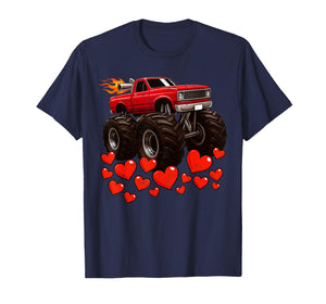 Retro Heart Monster Truck Valentine Outfit Men Boy Kid T-Shirt