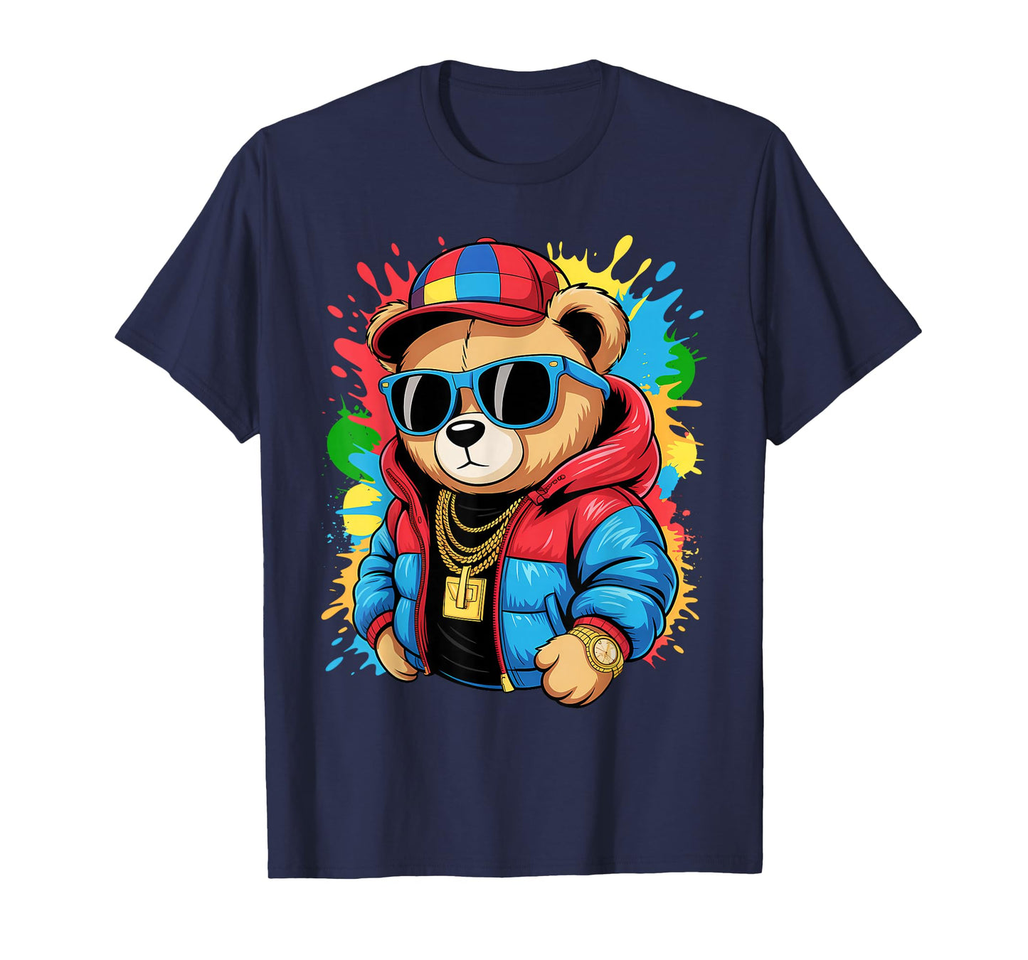 Colorful Hip Hop Teddy Bear Sunglasses Rap Music T-Shirt