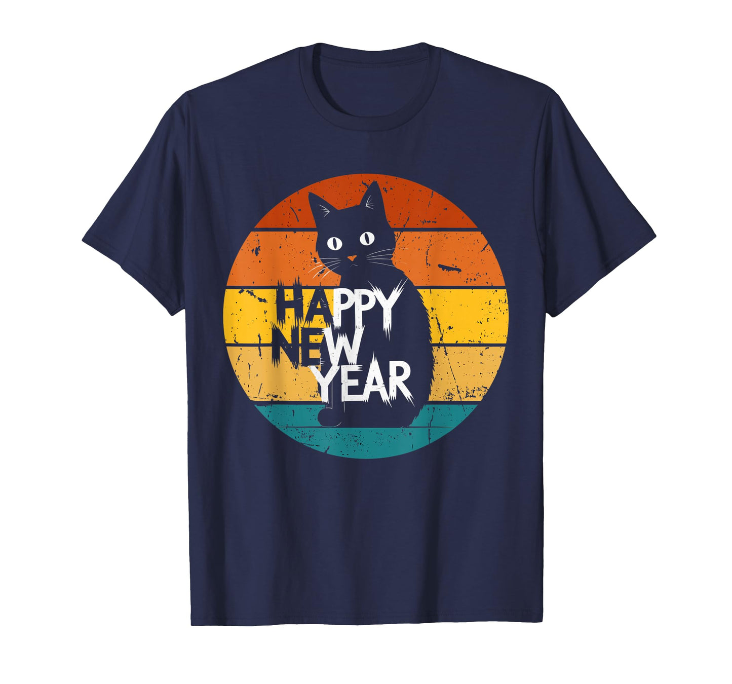 Happy New Year Cat Retro Sunset Cute Animal Shirt 2026 Party T-Shirt