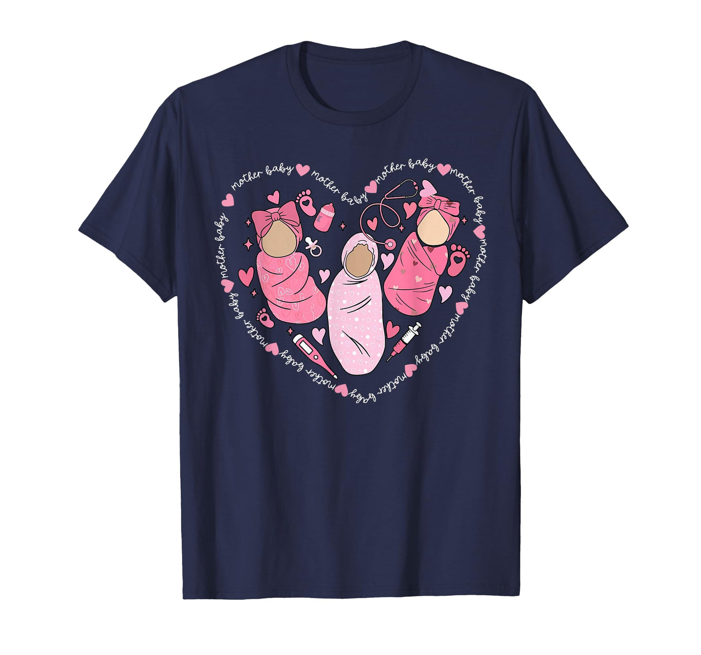 Mother Baby Nurse Heart Valentine Day MBU Postpartum Nurse T-Shirt